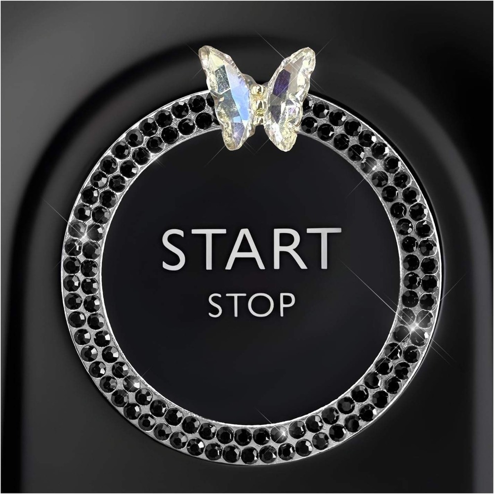Black Rhinestone Butterfly Car‎ Engine Start Stop Button Decorative Ring Silver